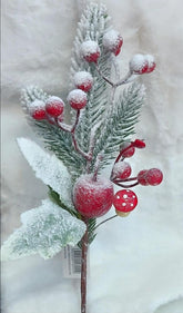 Crenguță artificială de Crăciun cu măr și fructe roșii - 30cm 10/set